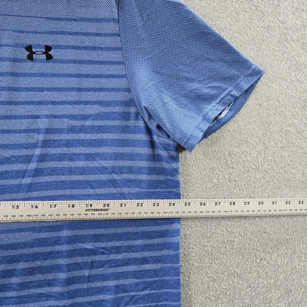 Under Armour Men Shirt XXL‎ Blue Striped Activewear Logo Fitted Short Sleeve